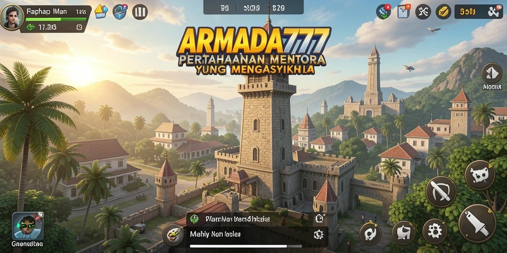 Gameplay menantang di ARMADA777 dengan berbagai menara dan musuh.