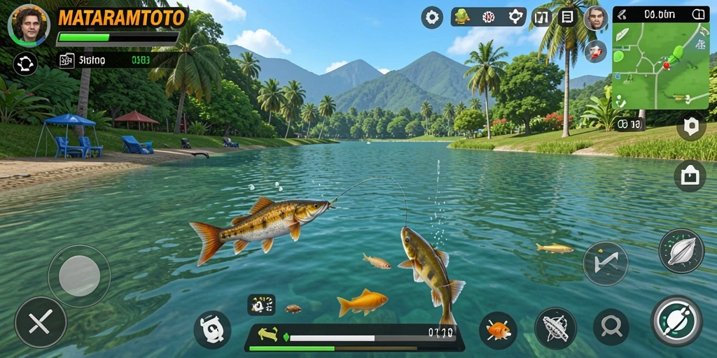 Screenshot utama MATARAMTOTO menampilkan aksi seru dalam memancing.