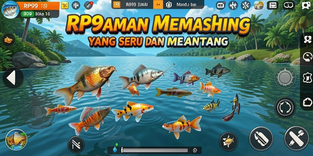Tampilan gameplay <strong>RP99</strong> yang menakjubkan saat memancing di danau.