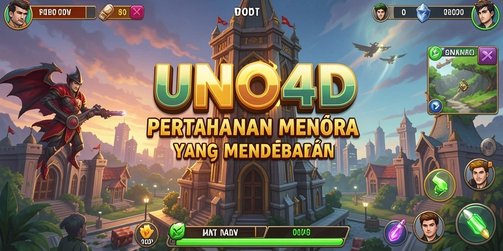 Screenshot gameplay Tower Defense menampilkan pertarungan strategis dan menara yang berbeda.