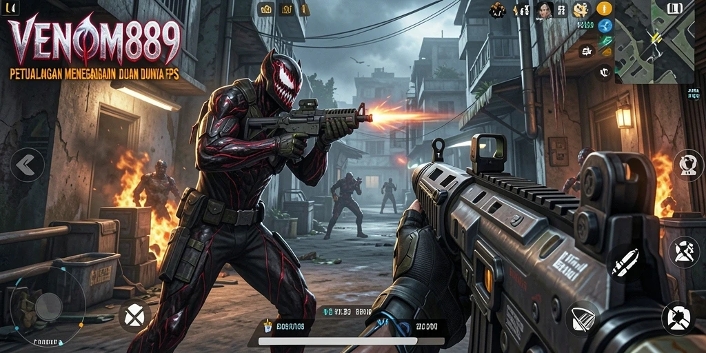 Screenshot gameplay <strong>VENOM889</strong> menampilkan aksi tembak-menembak yang mendebarkan.